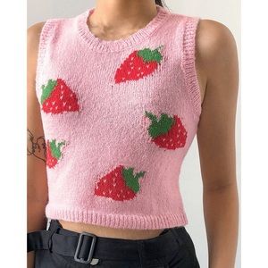 Strawberry Knit Pink Sleeveless Vest